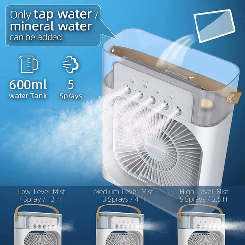 Ventilador de Niebla Portátil 3 en 1 – Enfriador de Aire Personal para Casa, Oficina y Camping